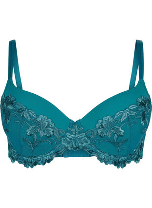Lace bra with underwire and padding, Green-Blue Slate, Packshot image number 0