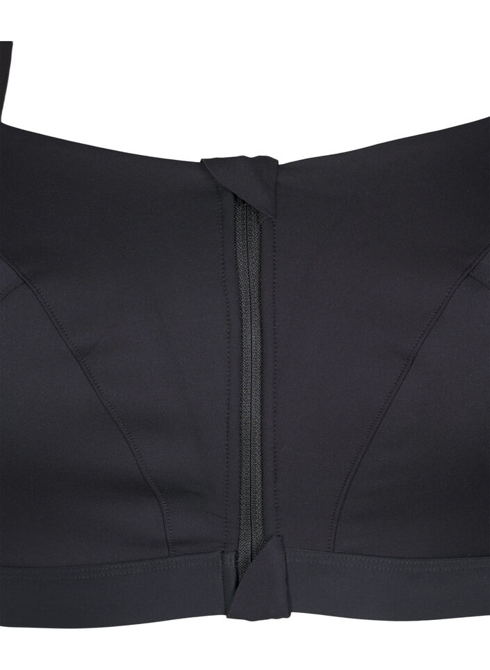Sports bra with a front closure and high support, Black, Packshot