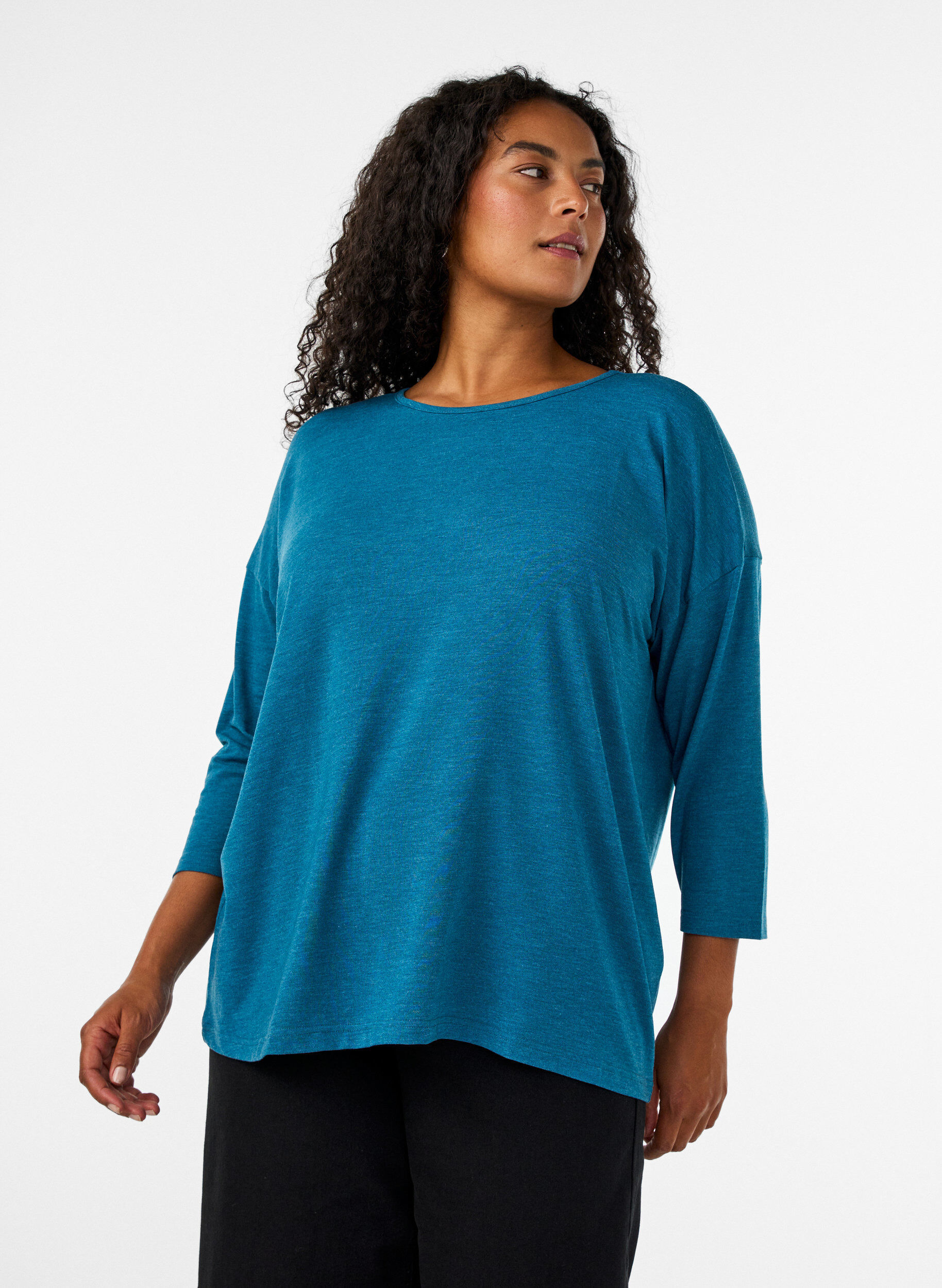 ZizzifashionJersey blouse with 3/4 sleeves, Blue, Model image number 0