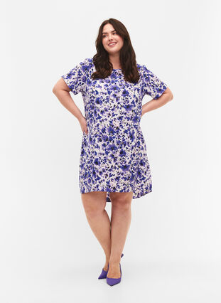 Dress with print and short sleeves, Purple Small Flower, Model image number 2
