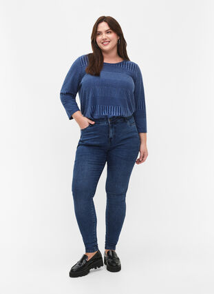 Blouse with 3/4 sleeves and striped pattern, Estate Blue Melange, Model image number 2