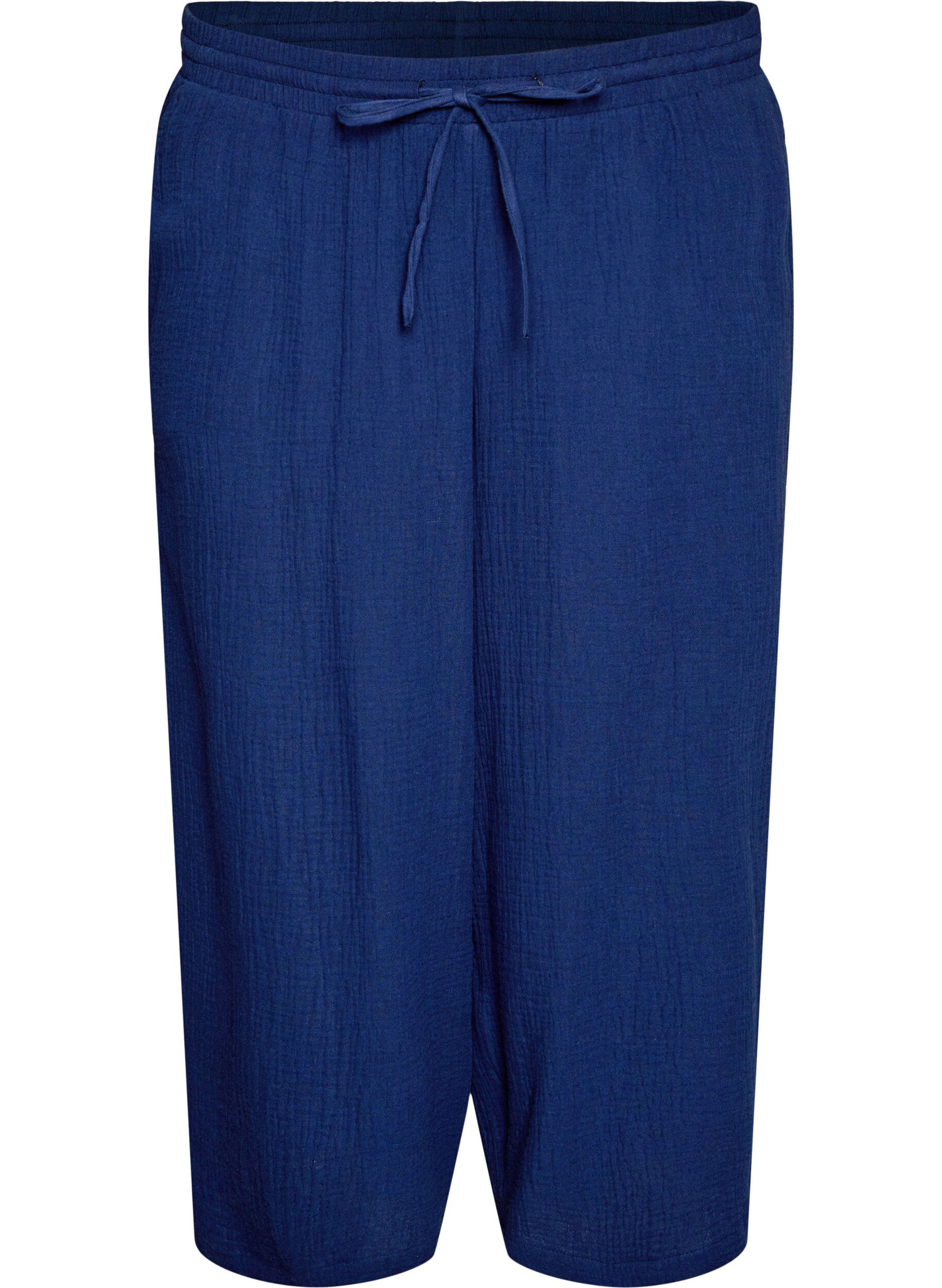 Culotte trousers in cotton muslin with high waist