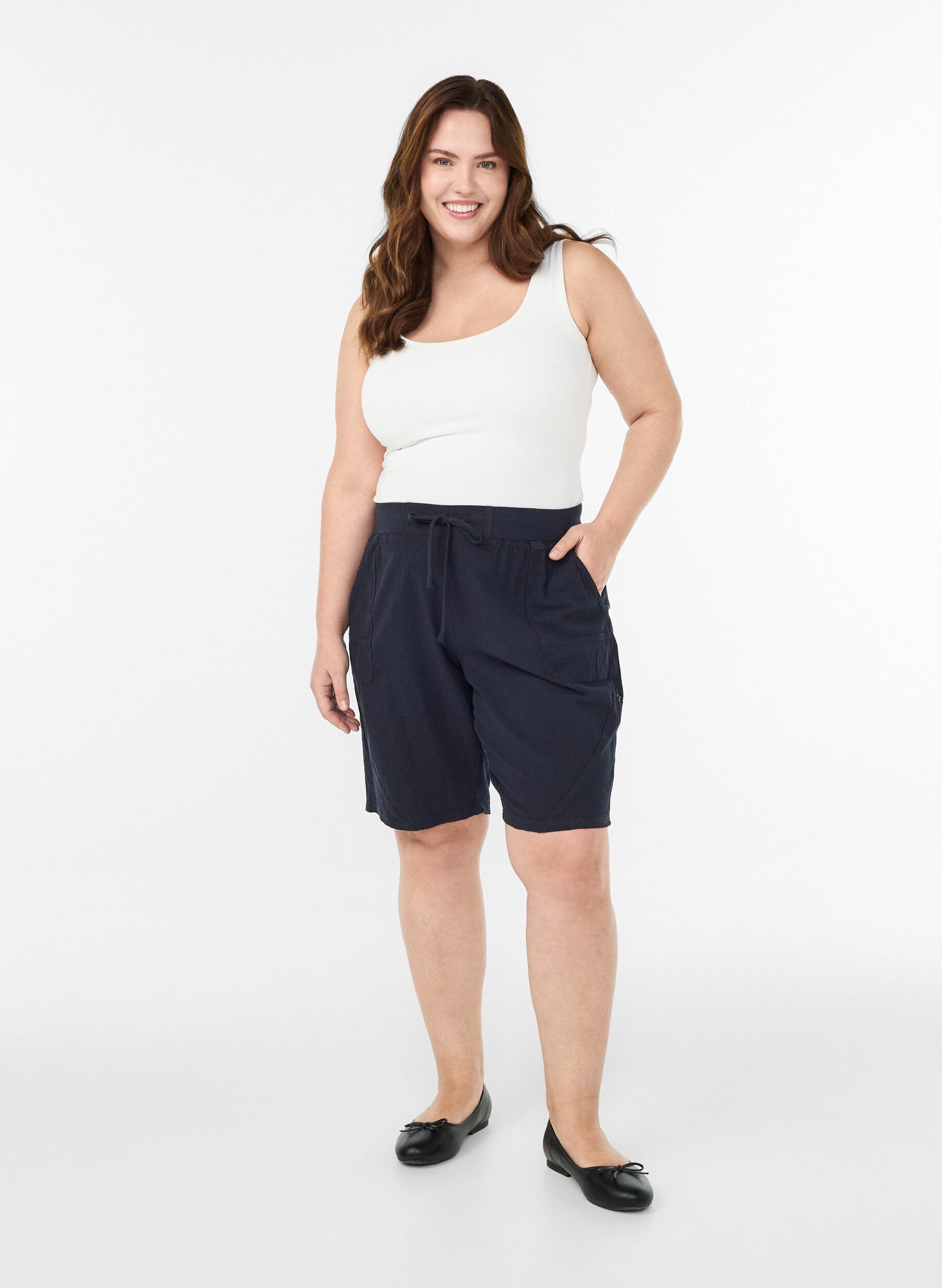 ZizzifashionLoose cotton shorts with pockets, Blue, Model image number 1