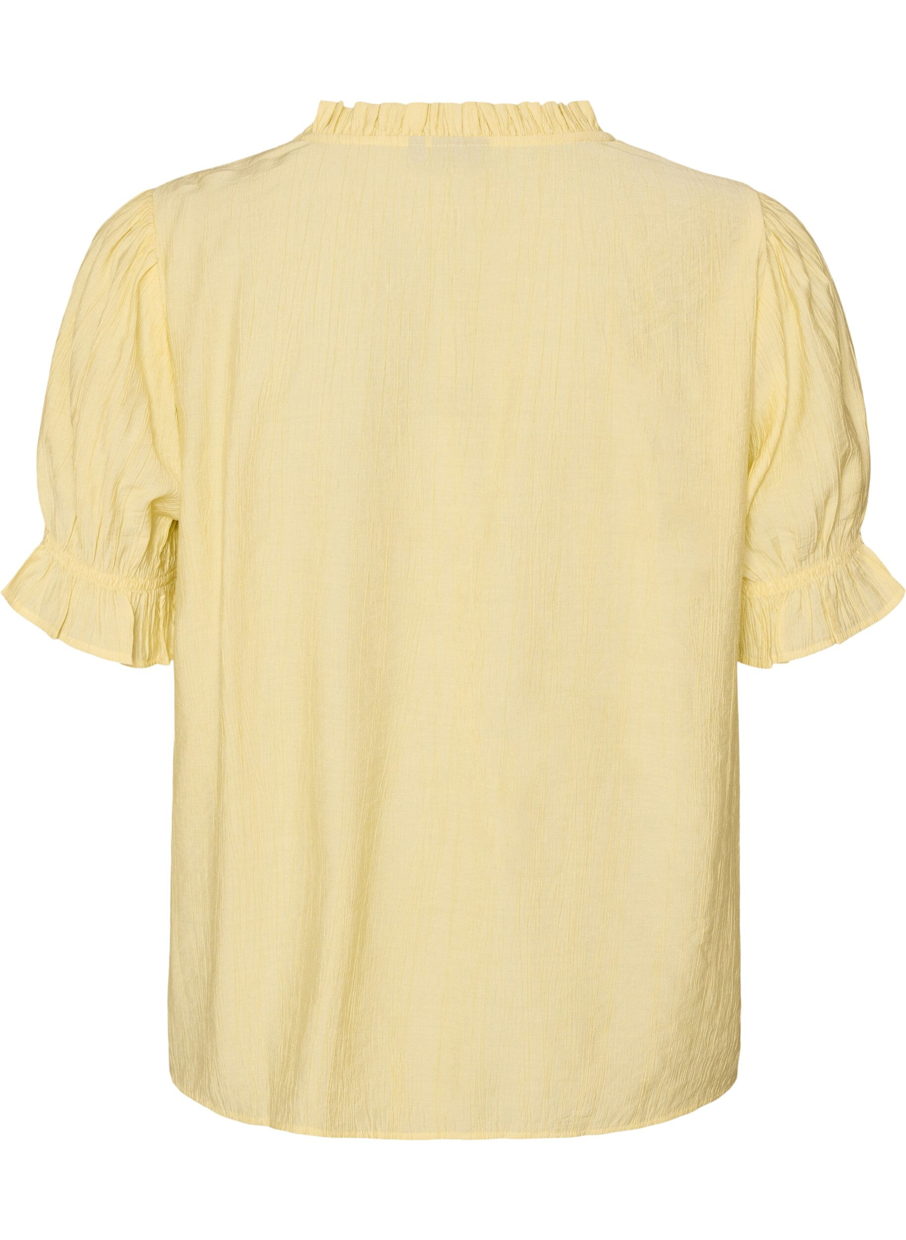 ZizzifashionShort-sleeved blouse in a viscose blend with texture and ruffle sleeves, Yellow, Packshot image number 1
