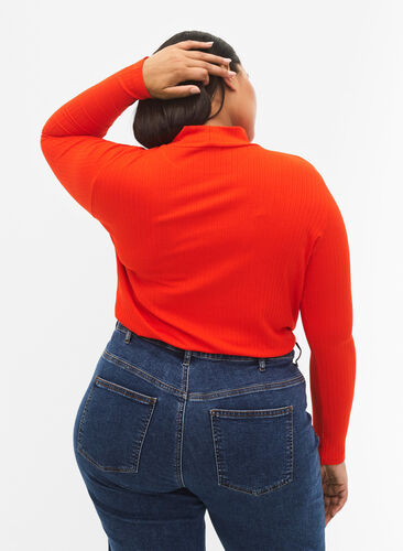 Fitted viscose blouse with high neck, Orange.com, Model image number 1