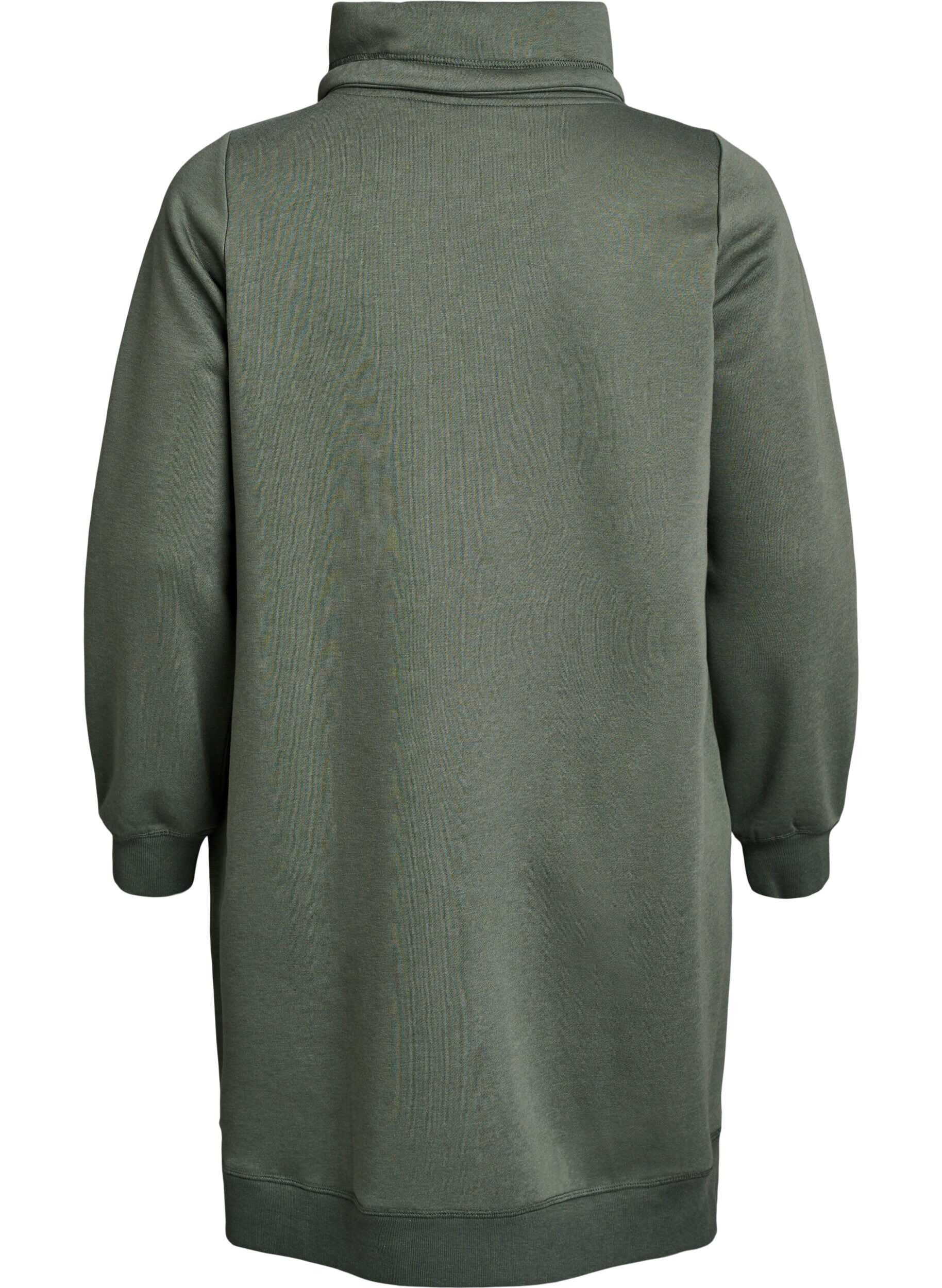 Zizzifashion Short sweatshirt dress with high collar and pockets, Green, Packshot image number 1