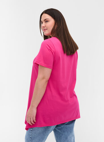 Short-sleeved cotton t-shirt with a-line, Beetroot Pur SUMMER, Model image number 1