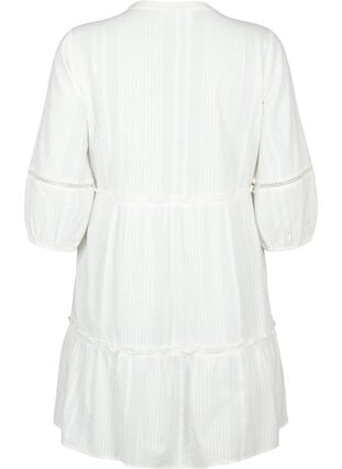 3/4 sleeve cotton dress with ruffles, Bright White, Packshot image number 1