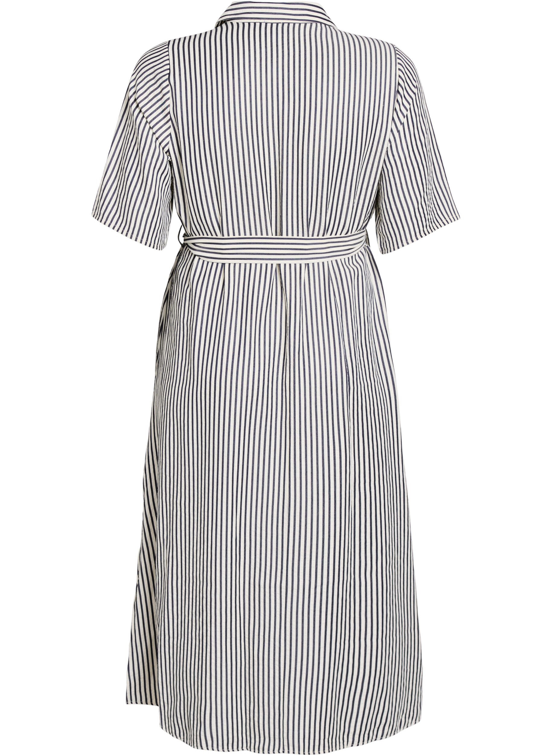 ZizzifashionAnkle-length shirt dress with tie belt and stripes, Black, Packshot image number 1