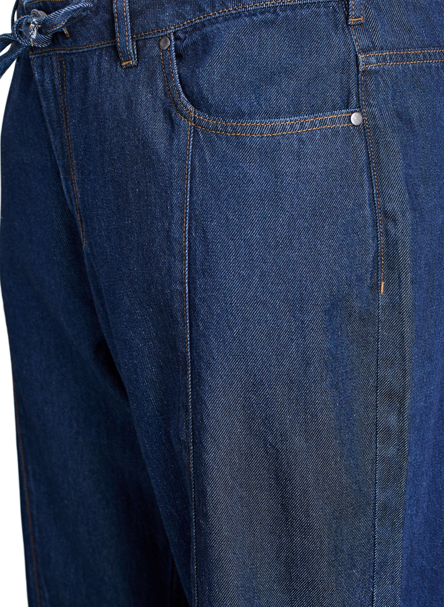 ZizzifashionWide leg jeans with tie belt and high waist, Blue, Packshot image number 2