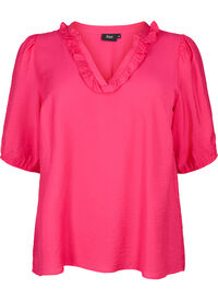 Viscose blouse with puff sleeves and ruffles