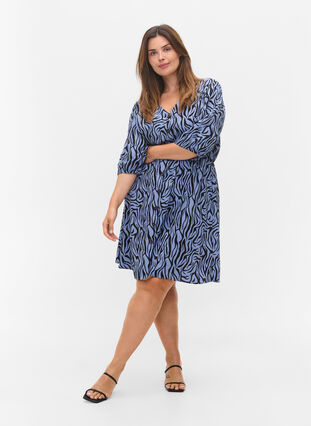 Dress with buttons and 3/4 sleeves, Blue Zebra, Model image number 2
