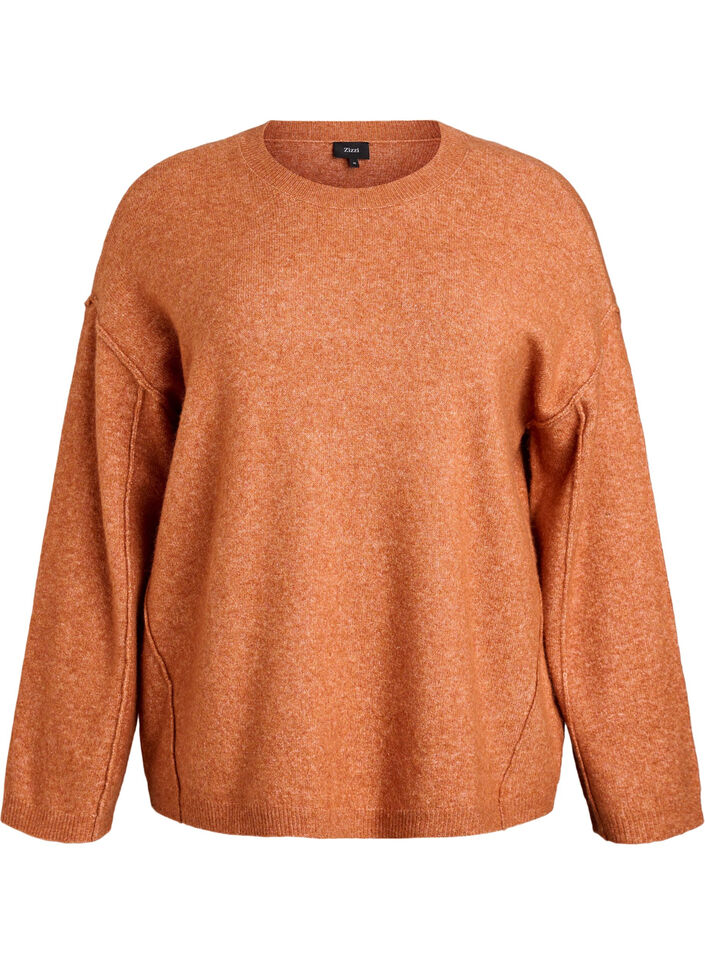 Loose knit sweater with prominent seams, Orange, Packshot image number 0