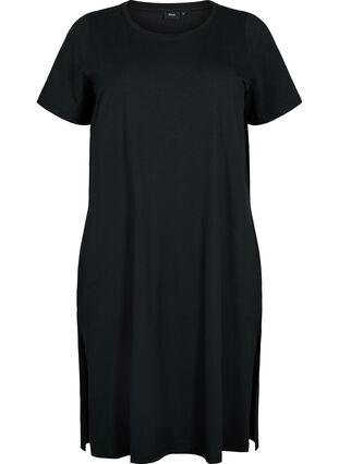 Cotton dress with short sleeves, Black, Packshot image number 0
