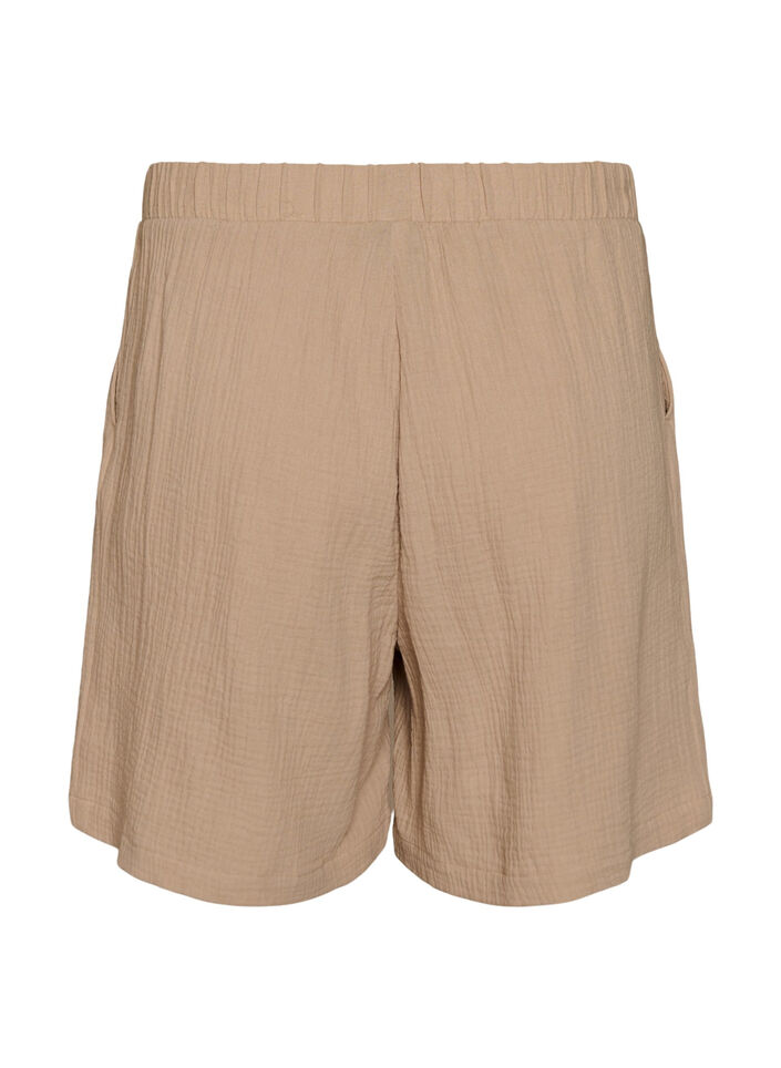 High-waisted cotton muslin shorts, Beige, Packshot image number 1