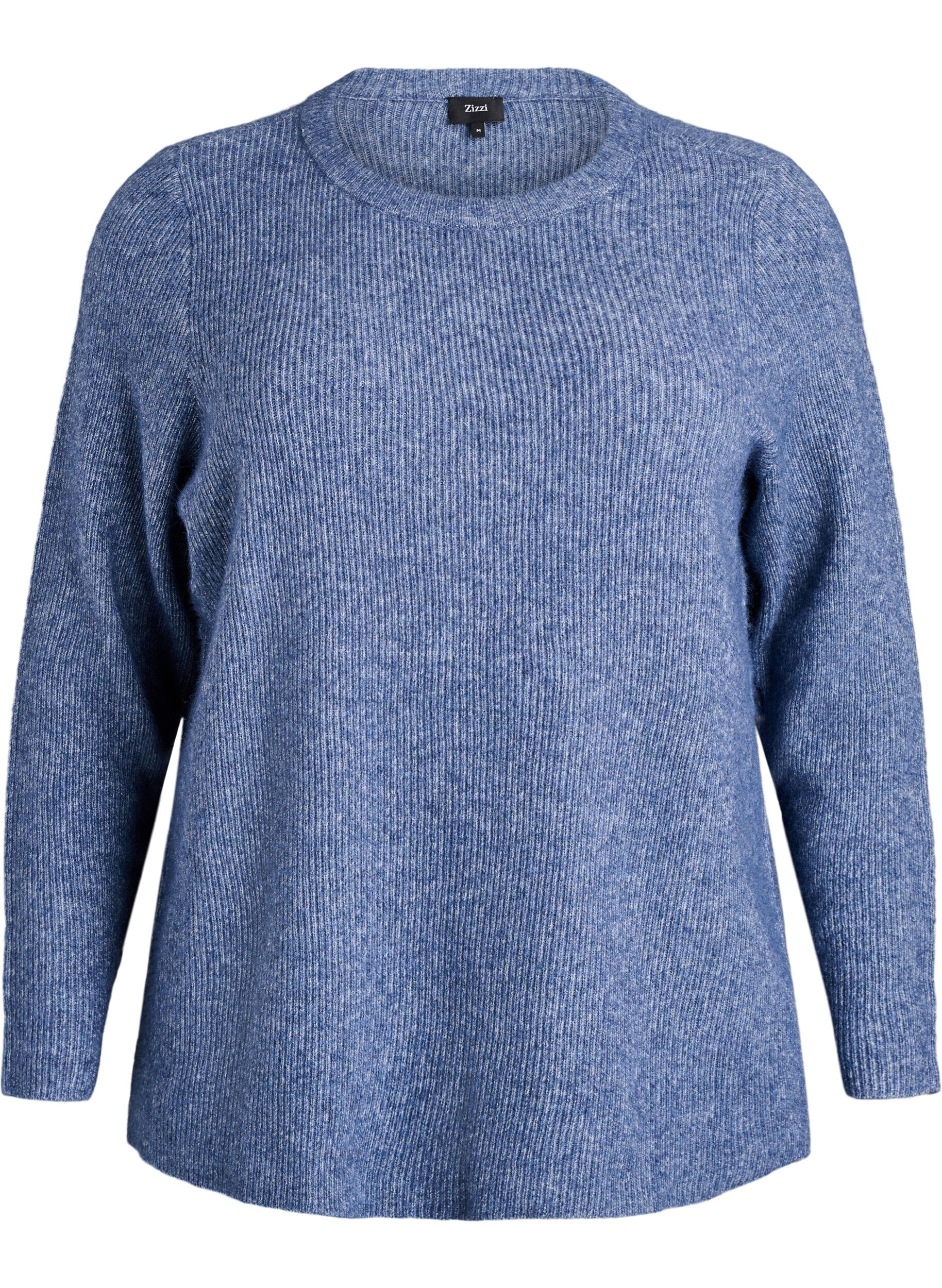 Melange knit blouse with round neck