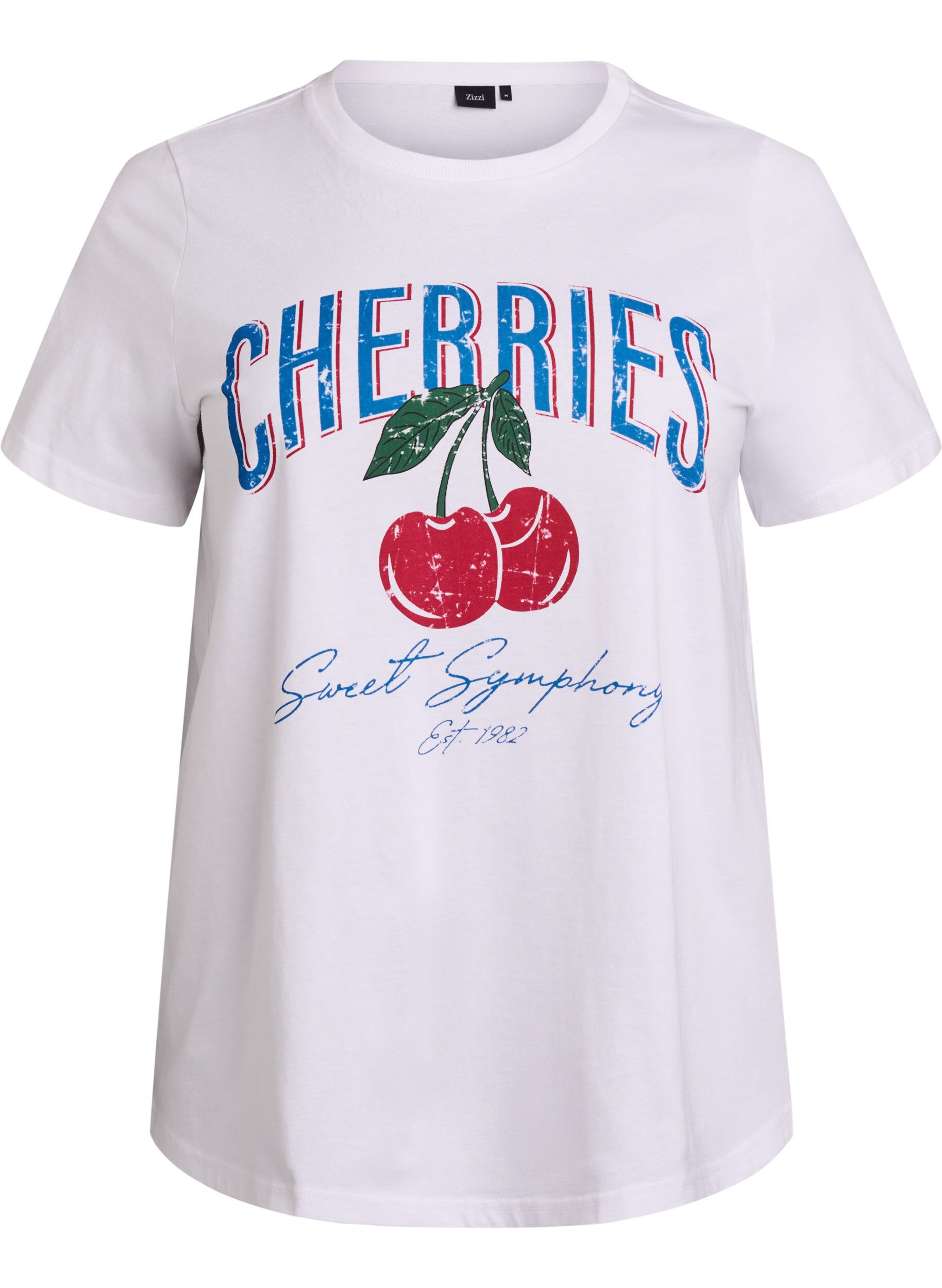 Zizzifashion Cotton t-shirt with fruit print and text, White, Packshot image number 0