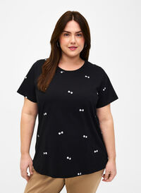 Organic cotton T-shirt with bows, Black W. Bow Emb. , Model