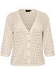 Knitted cardigan with eyelet embroidery and a V-neck, Beige, Packshot image number 0