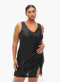 Sleeveless sequin dress with v-neck, Black, Model