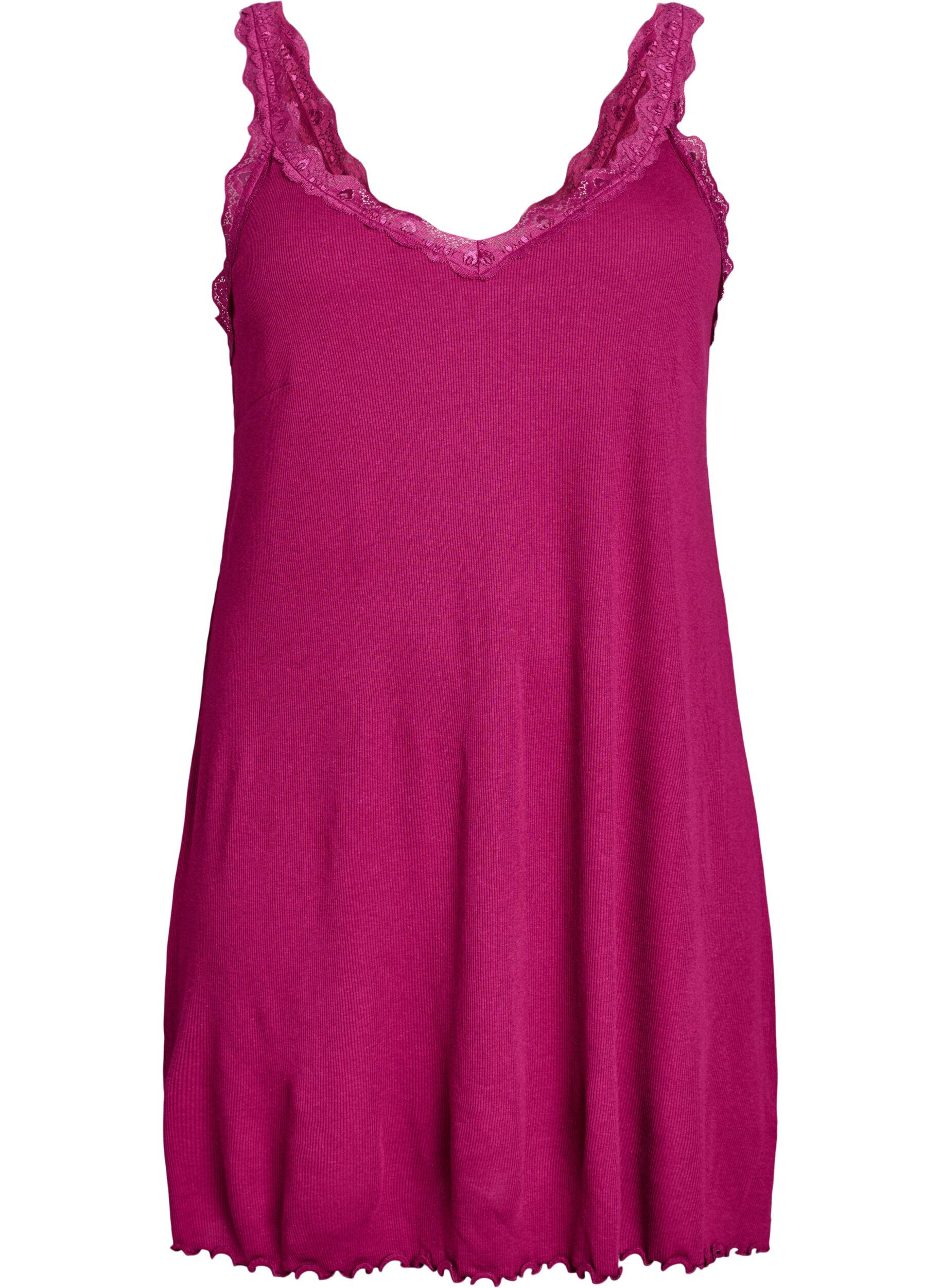 Zizzifashion Nightgown with lace hem, Purple, Packshot image number 0