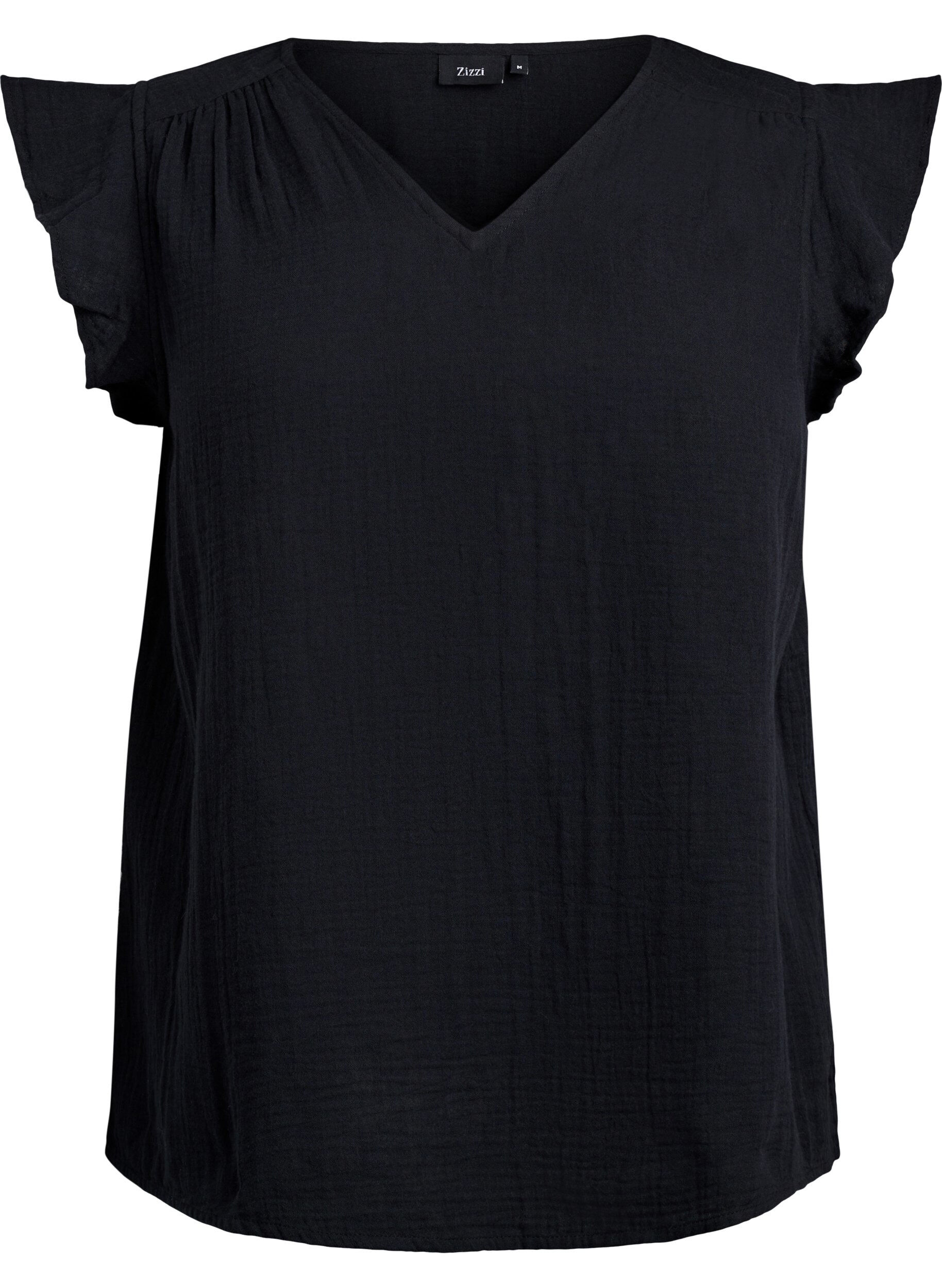 ZizzifashionSleeveless top in cotton muslin with ruffles, Black, Packshot image number 0