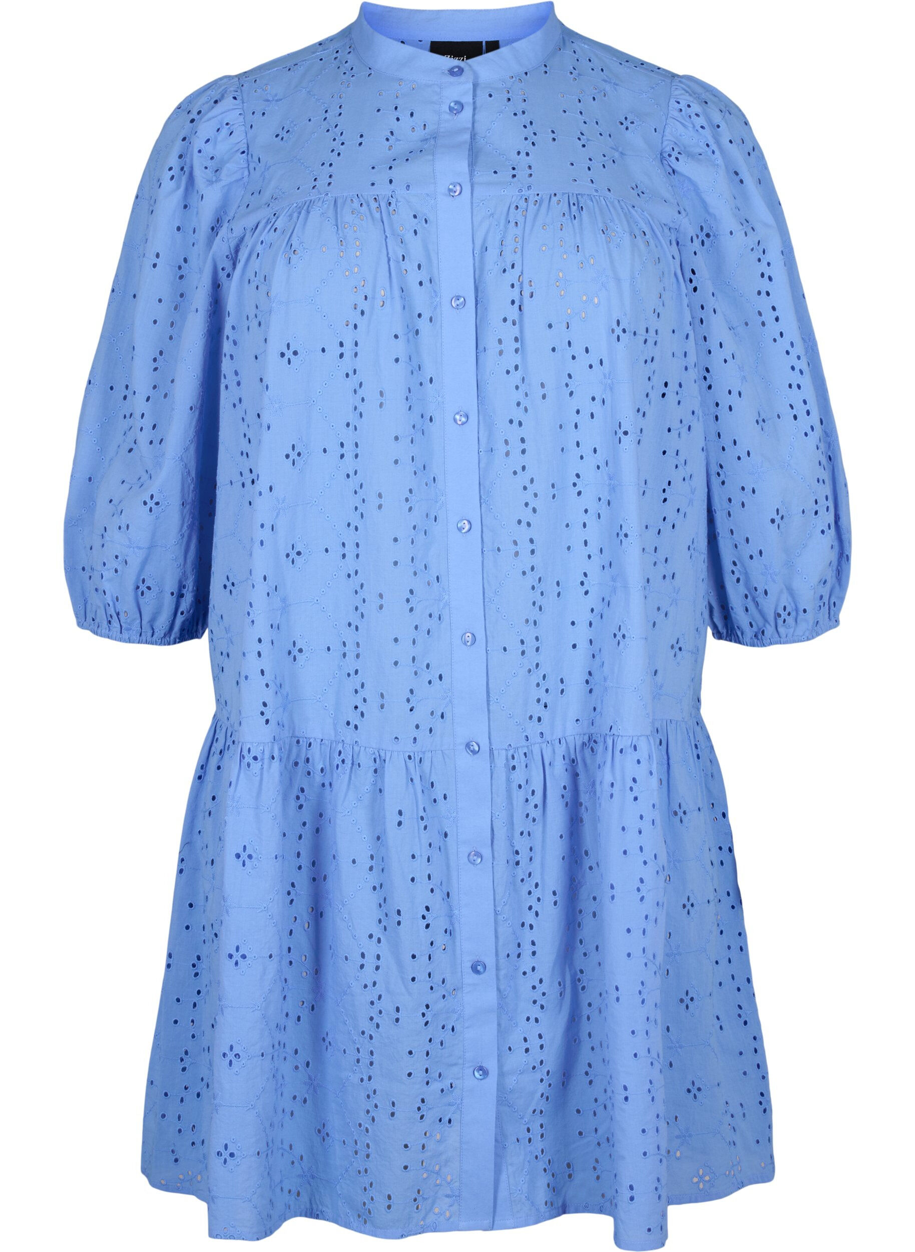 Zizzifashion Embroidery anglaise shirt dress in cotton, Marina, Packshot image number 0