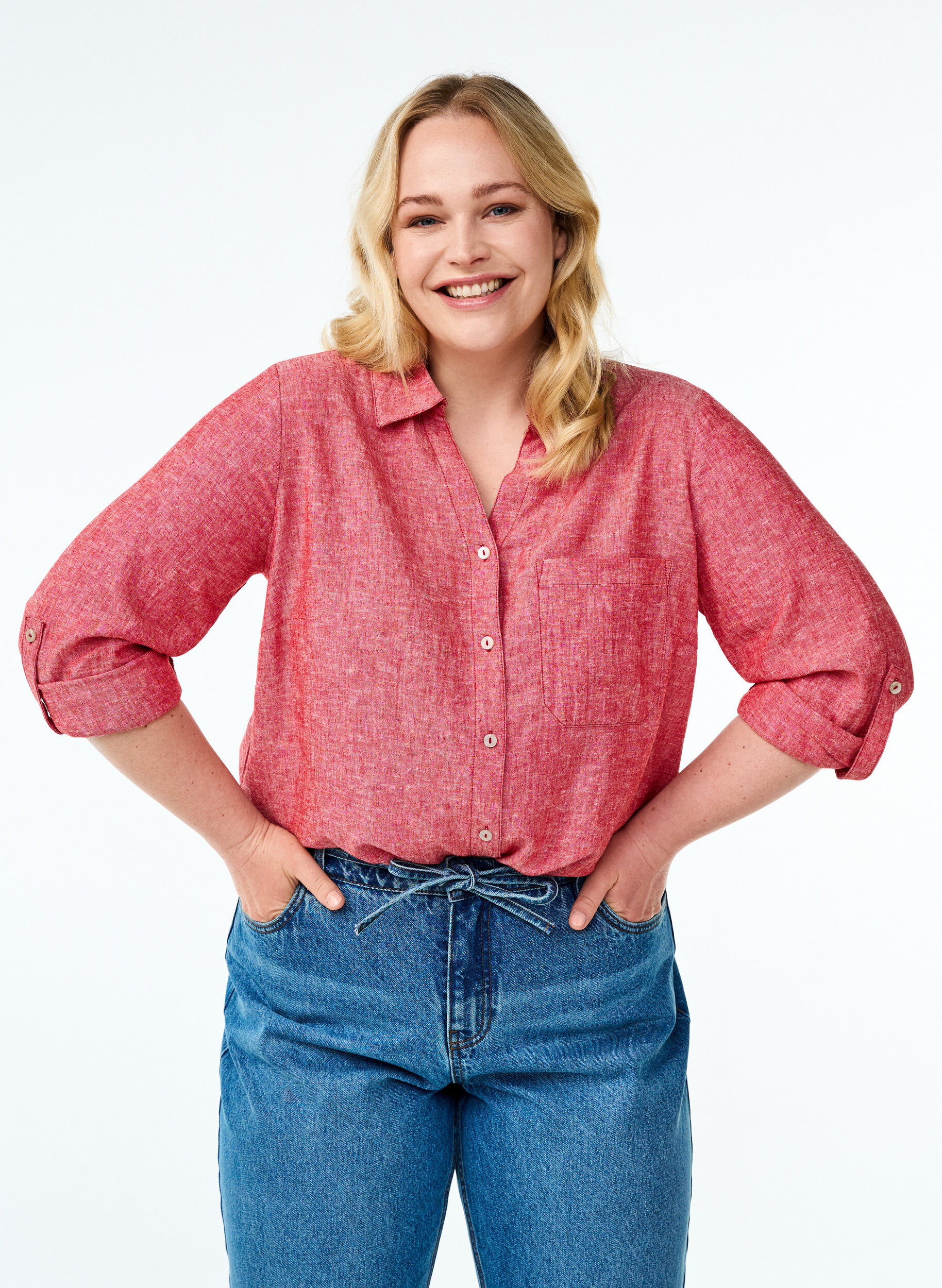 ZizzifashionShirt in linen and viscose with 3/4 sleeves, Red, Model image number 0