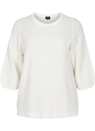 Patterned knitted blouse in organic cotton with 3/4 sleeves, Cloud Dancer, Packshot image number 0