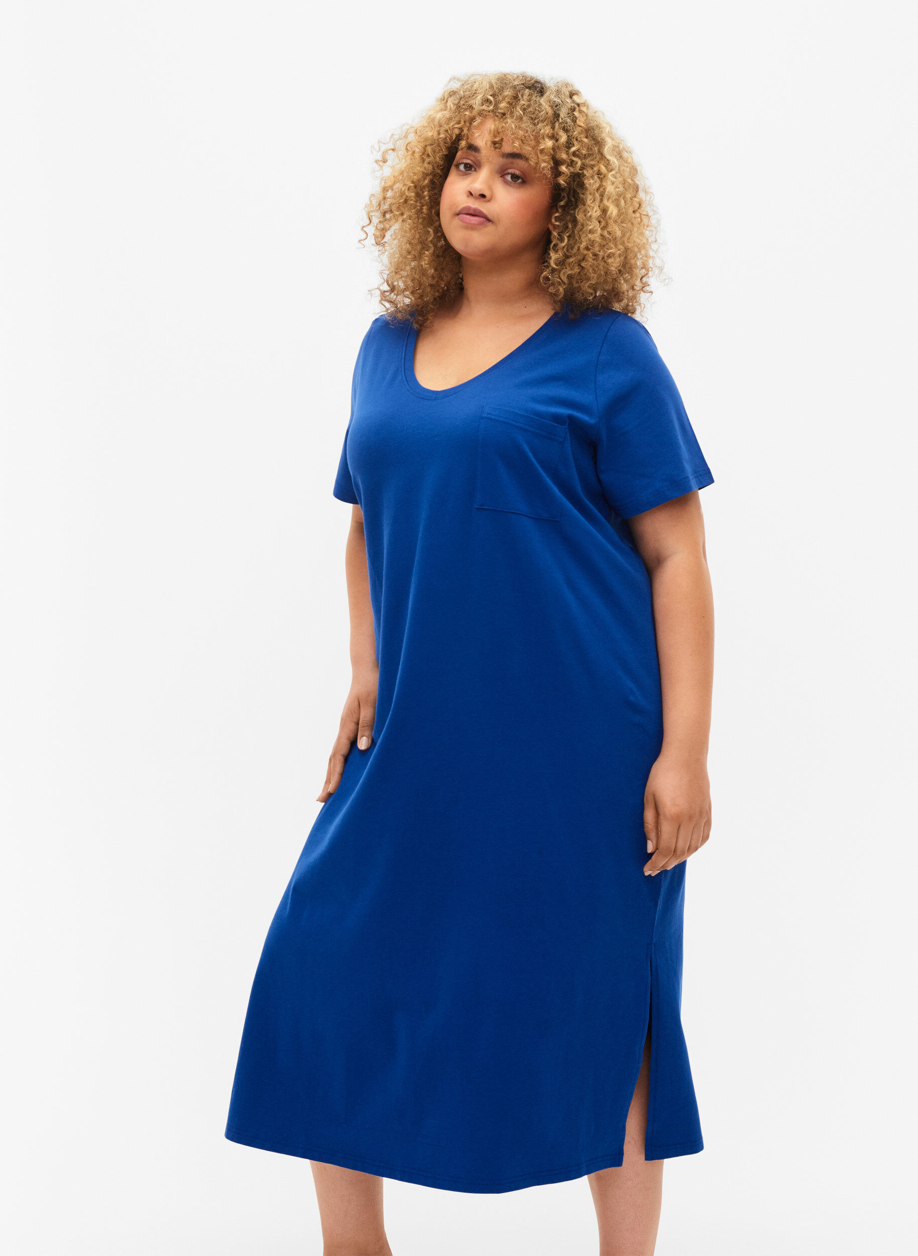 Zizzifashion Short sleeve cotton dress with slit, Surf the web, Model image number 2