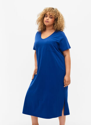 Short sleeve cotton dress with slit, Surf the web, Model image number 2