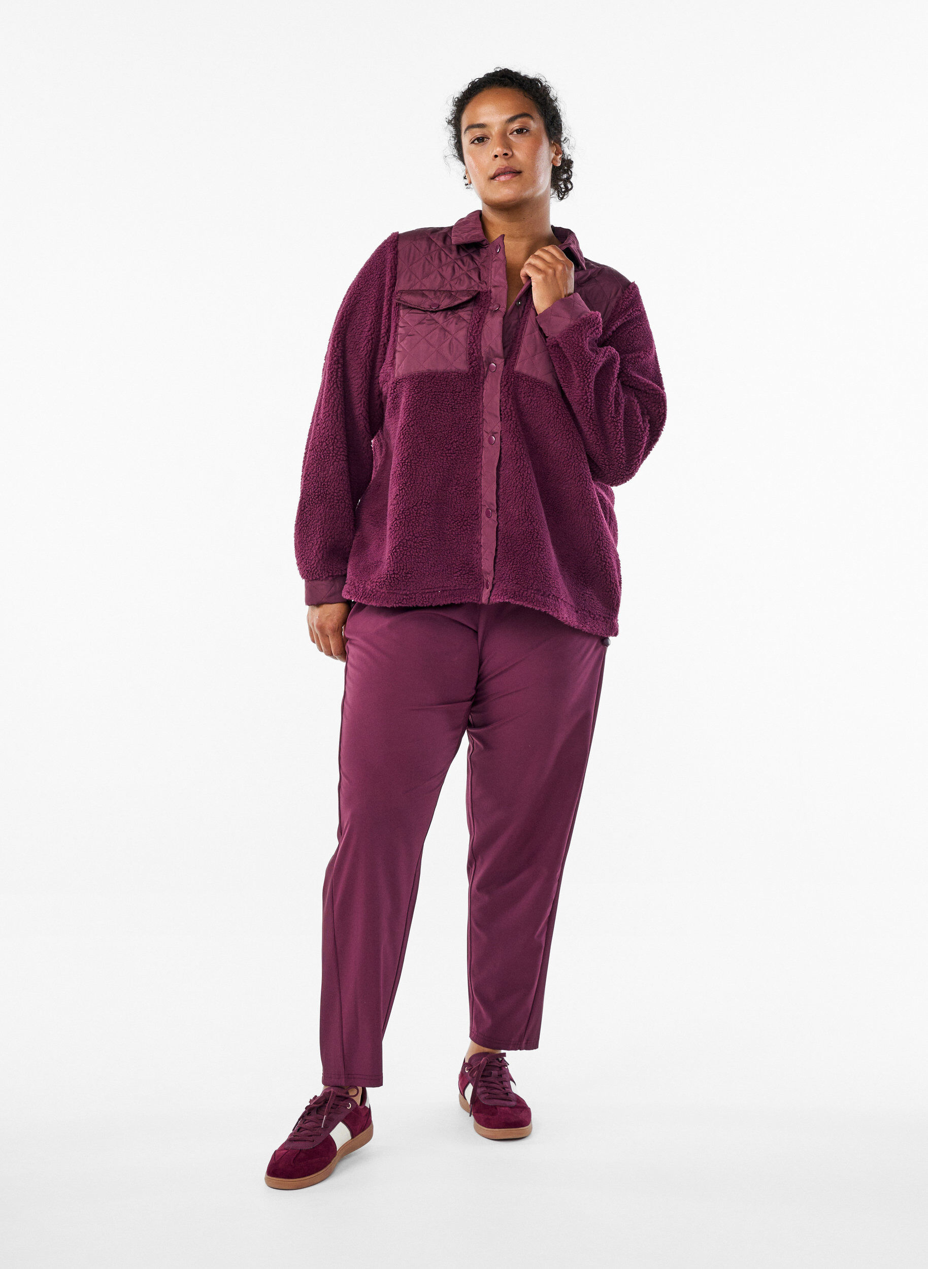 Zizzifashion Fleece jacket with quilted details, Red, Model image number 1