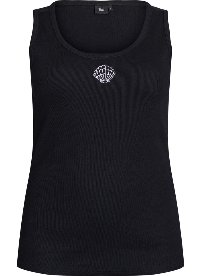 Fitted top with motif, Black, Packshot image number 0