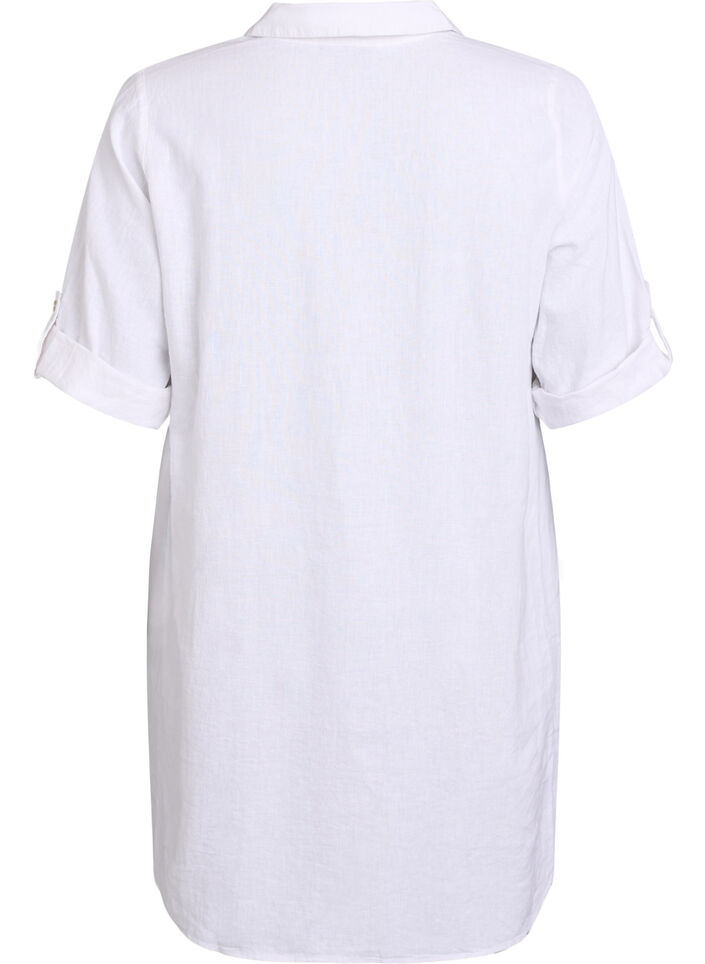 Linen and viscose tunic with A-shape, White, Packshot image number 1