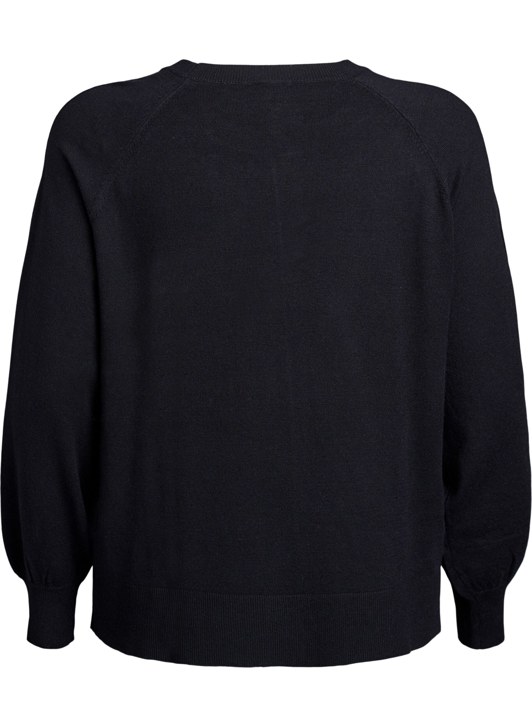 Zizzifashion Knit blouse with centre seam and raglan sleeves, Black, Packshot image number 1