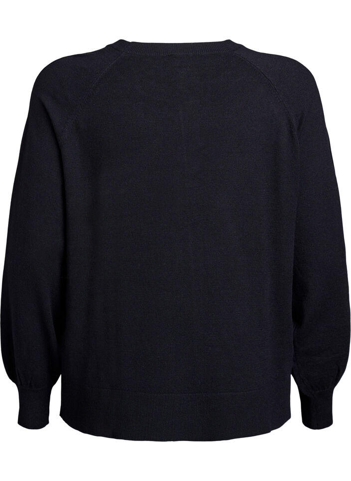 Knit blouse with centre seam and raglan sleeves, Black, Packshot image number 1