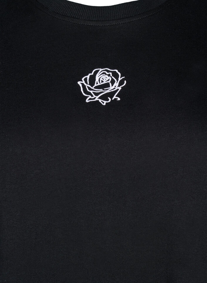 Cotton T-shirt with embroidery detail, Black, Packshot image number 2