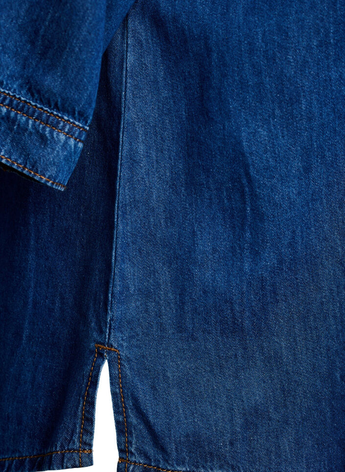 Denim blouse with a chest pocket and elbow-length sleeves, Blue, Packshot image number 3