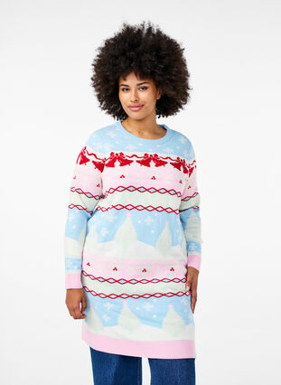 Knitted Christmas dress - Light Blue - Sz. 40-64 - Zizzifashion Knitted Christmas dress - Light Blue - Sz. 40-64 - Zizzifashion