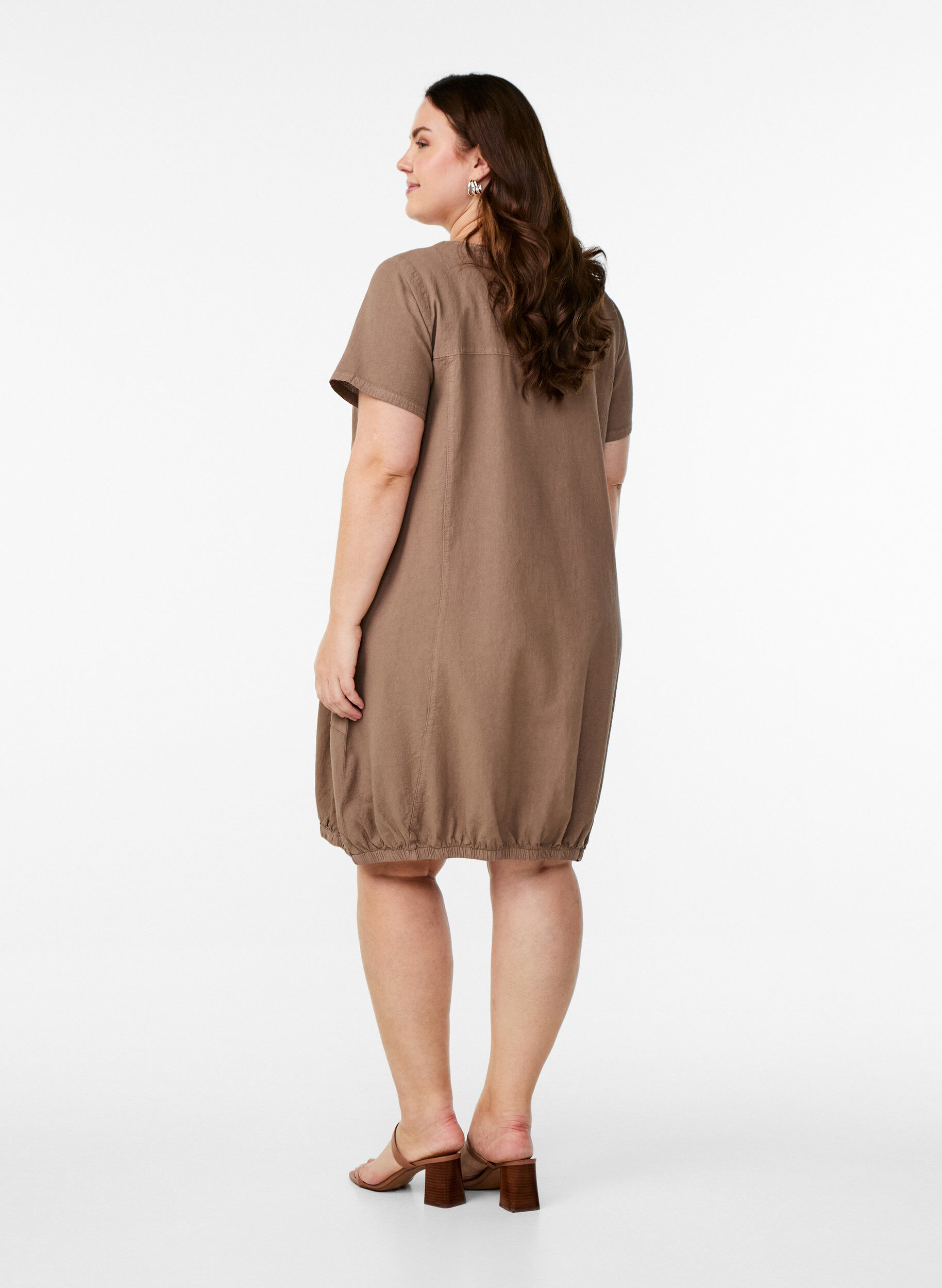 ZizzifashionShort sleeve cotton dress, Brown, Model image number 2