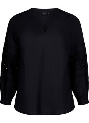Long sleeve blouse with decorative details, Black, Packshot image number 0