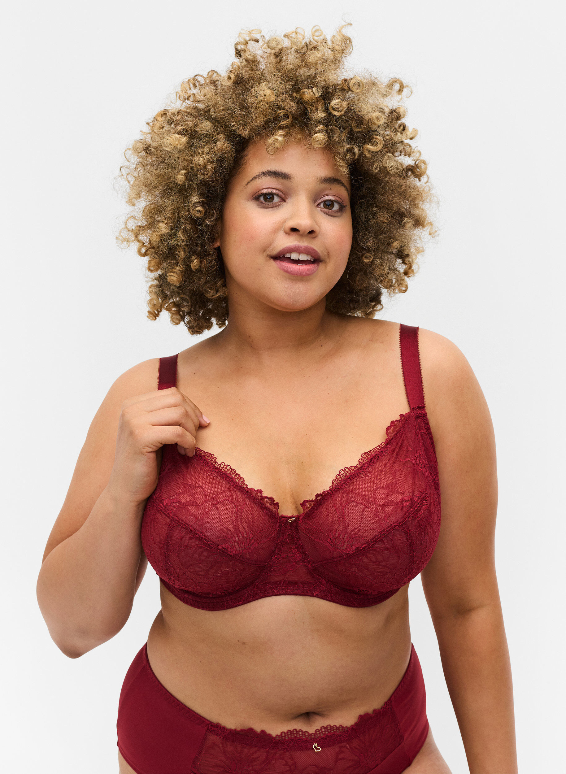 Zizzifashion Underwire lace bra, Rhubarb, Model image number 0