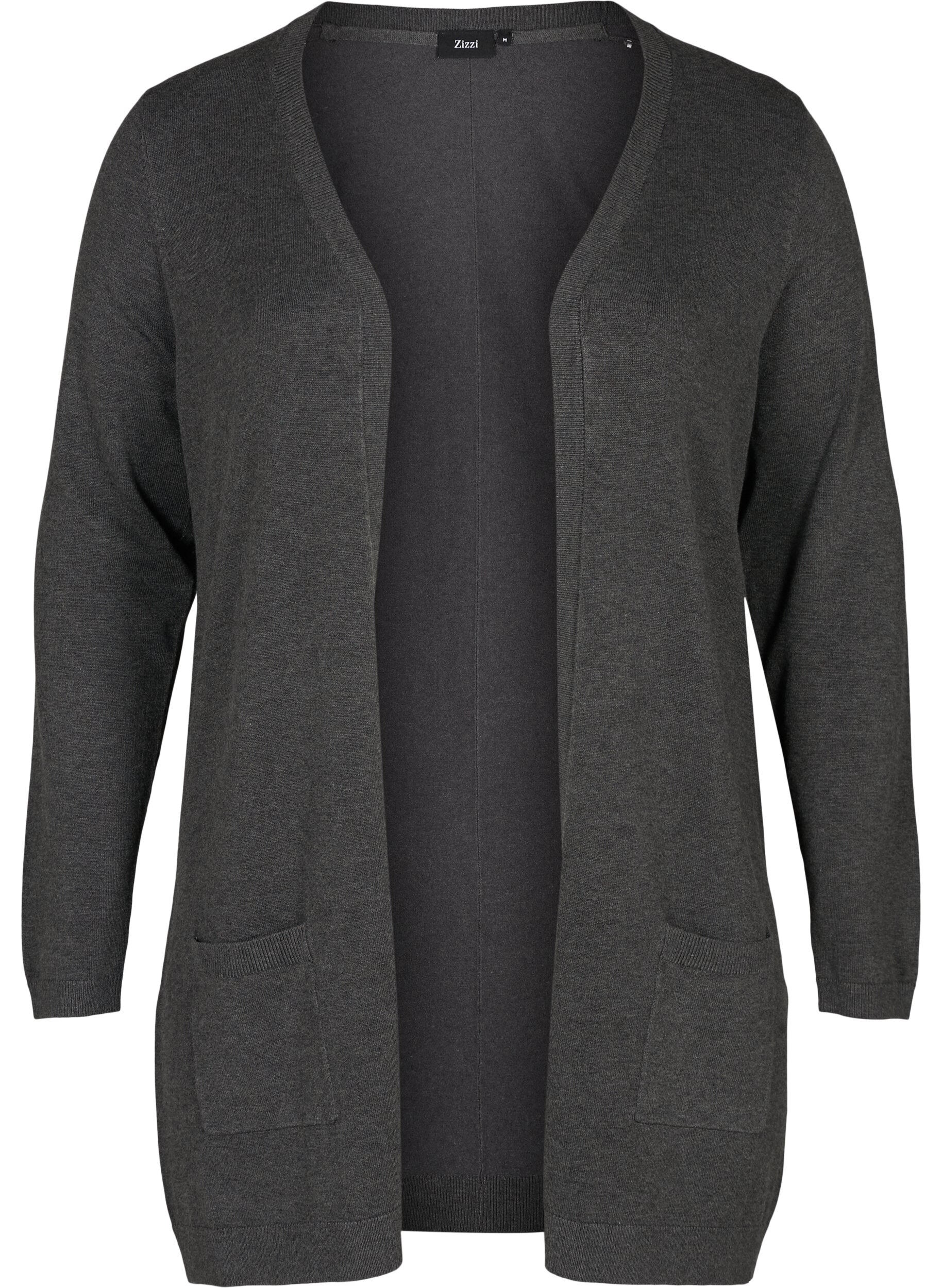 Zizzifashion Long knitted cardigan in a viscose blend, Dark Grey, Packshot image number 0