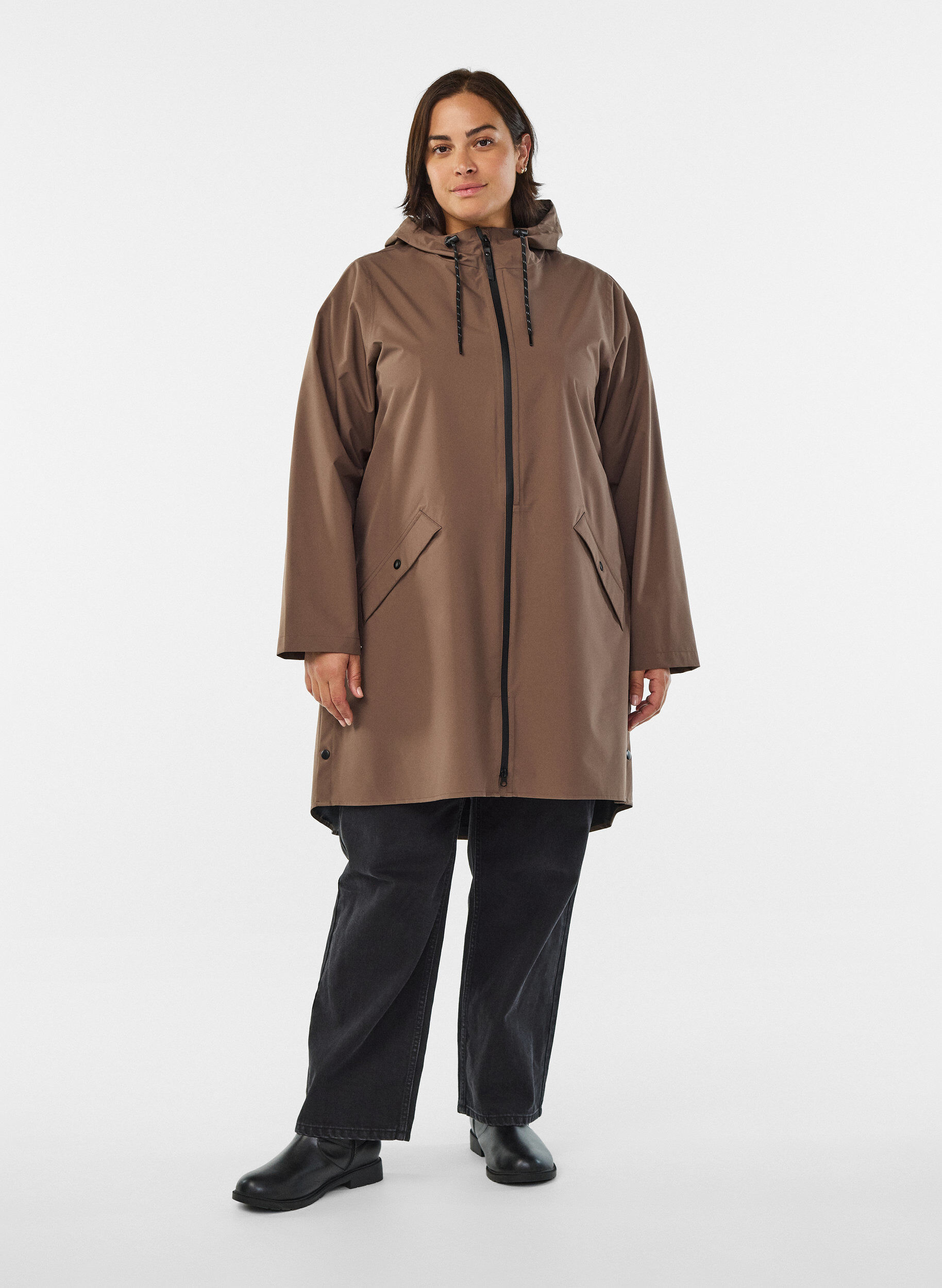 ZizzifashionRain jacket with pockets and hood, Brown, Model image number 1