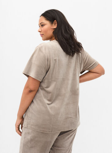 Short-sleeved velour t-shirt, Taupe Gray, Model image number 1