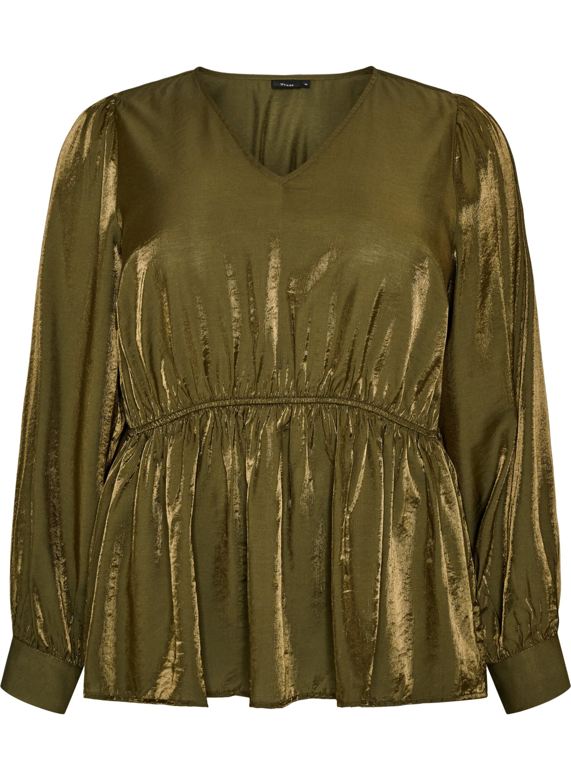 ZizzifashionShiny viscose blouse with peplum effect, Green, Packshot image number 0