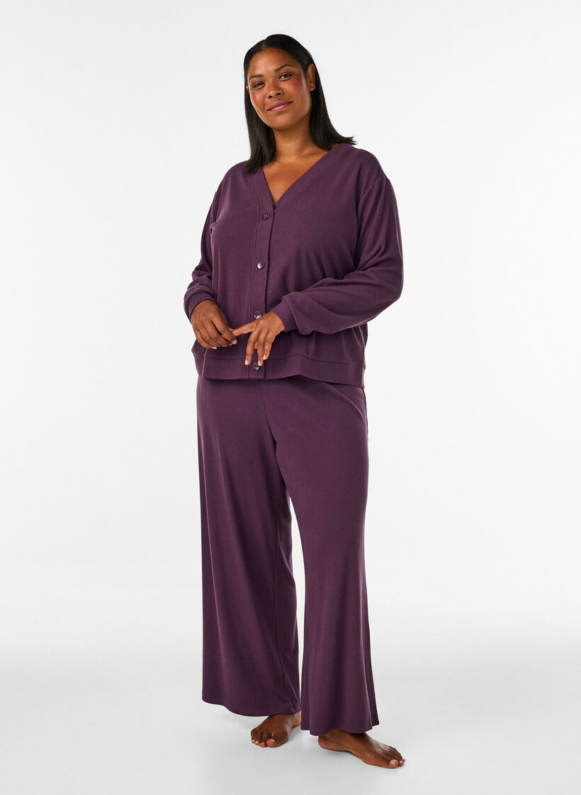 Ribbed jersey trousers with wide legs, Purple, Model image number 1