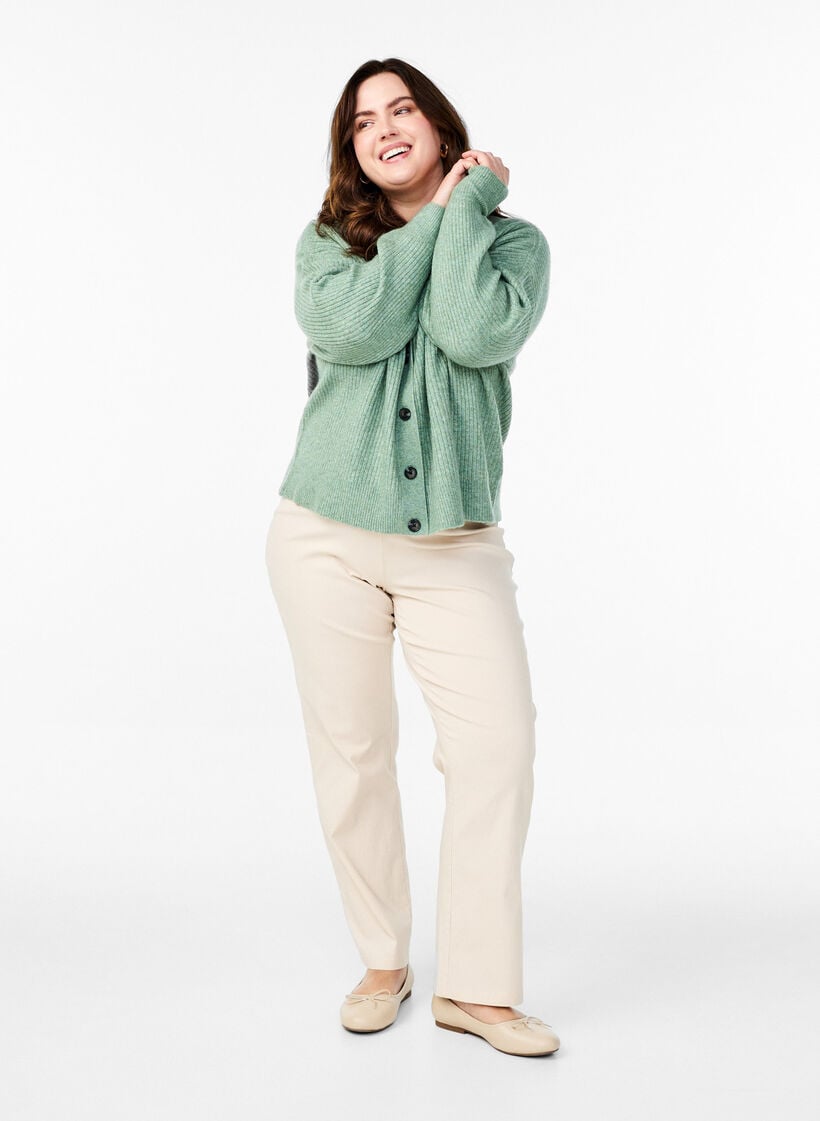 Rib knit cardigan with buttons, Green, Model image number 1