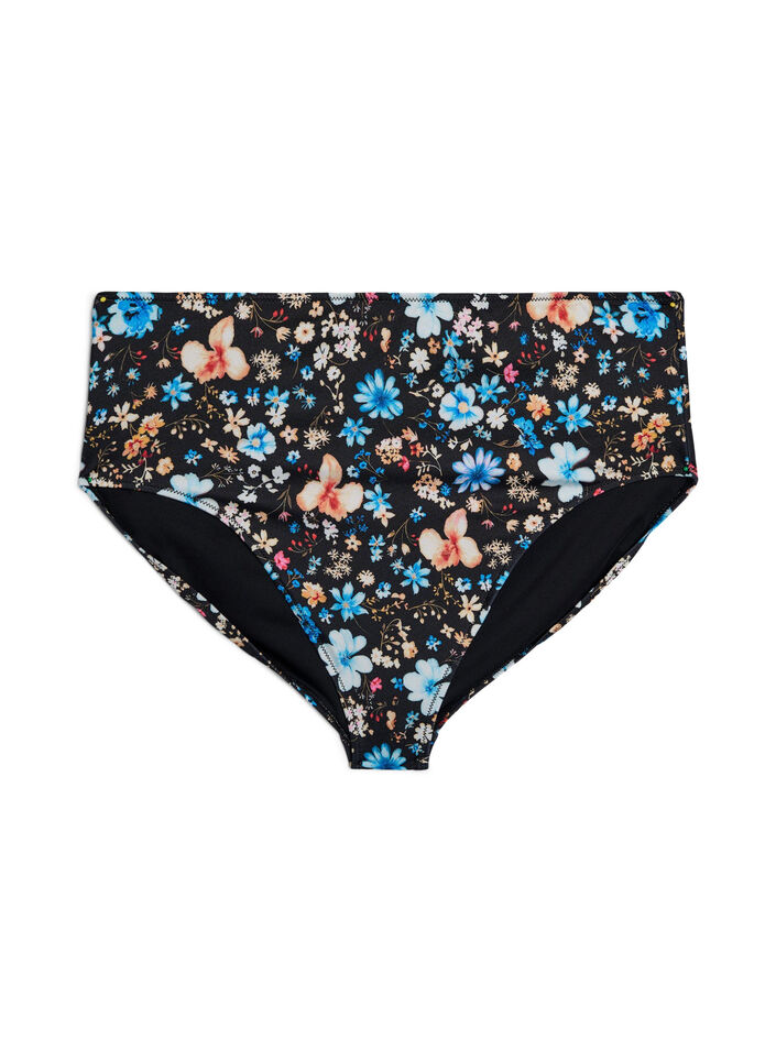 High-waisted floral bikini bottoms, Blue, Packshot image number 0