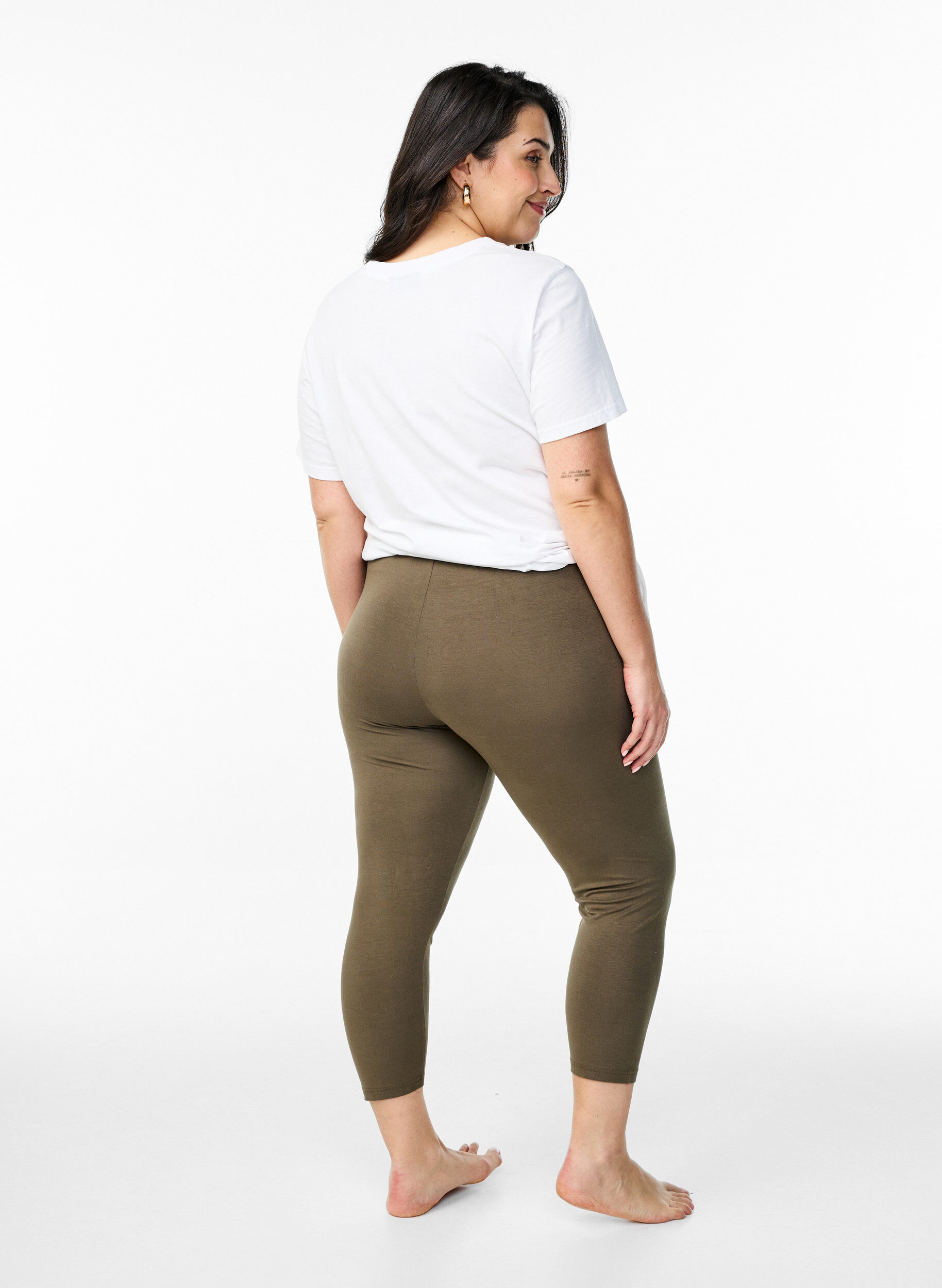 Zizzifashion Basic 3/4 leggings in viscose, Green, Model image number 2
